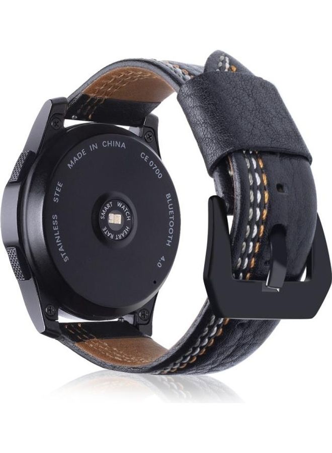 NIBEMINENT Three Lines Pattern Top-grain Leather Wrist Watch Band for Samsung Gear S3 22mm Black  - Image 5
