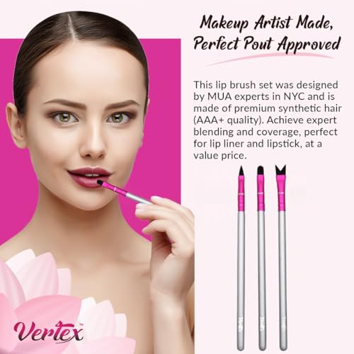 VERTEX Lip Brush For Lipstick Top Lip Stencil V Shape Multi Purpose Eyeliner Eyebrow Concealer Makeup Brushes 3pcs Round Head Blending Applicator Travel Reusable For All Day Red Nude Matte Pink Cream Gloss - Image 3