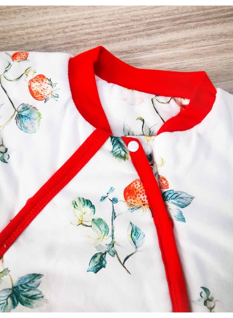 Baby Cotton Split Leg Sleeping Romper, Thin Quilted Zipper Jumpsuit with Strawberry Print - Image 4