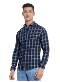 Beyoung Long Sleeve Navy Blue Line Multi Checked Shirts for  - Image 1