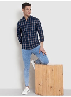 Beyoung Long Sleeve Navy Blue Line Multi Checked Shirts for  - Image 4