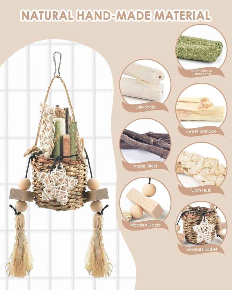 Bissap Bunny Chew Toys, Natural Seagrass Hanging Basket Chews Water Plant Woven Chinchillas Chewing Treats for Rabbits Guinea Pigs Chinchillas Hamsters Rats and Other Small Pets Teeth Grinding Toy - Image 2