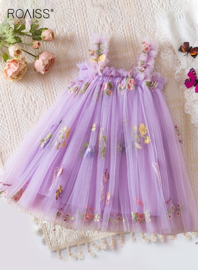roaiss Girl's Summer Dress with Butterfly Wings Design, Retro Formal Dress, Elegant Stylish A Line Dress for Girls, Flower-patterned Embroidered Sundress, Suitable for Daily Wear or Any Occasion - Image 2