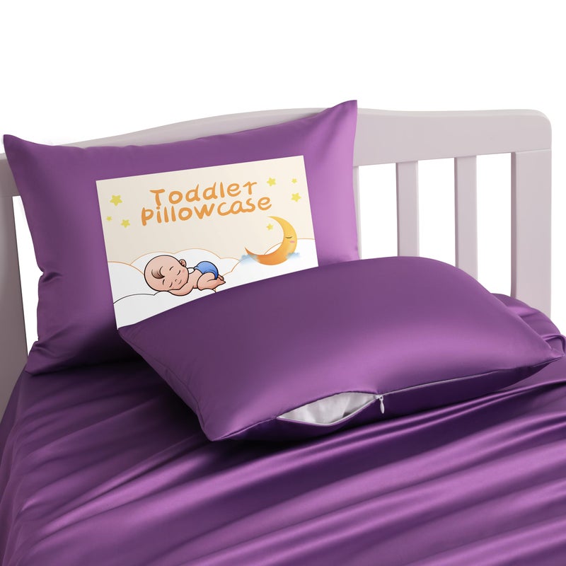 NTBAY Zippered Silk Satin Toddler Pillowcases  2 Pack Hidden Zipper 13x18 Pillowcases  Luxury and Silky Baby Travel Pillow Covers Purple