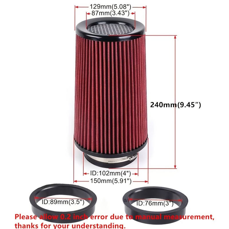 Universal 3 3.5 4 Inch Purple High Flow Cone Air Filter 76 89 101mm - Image 2