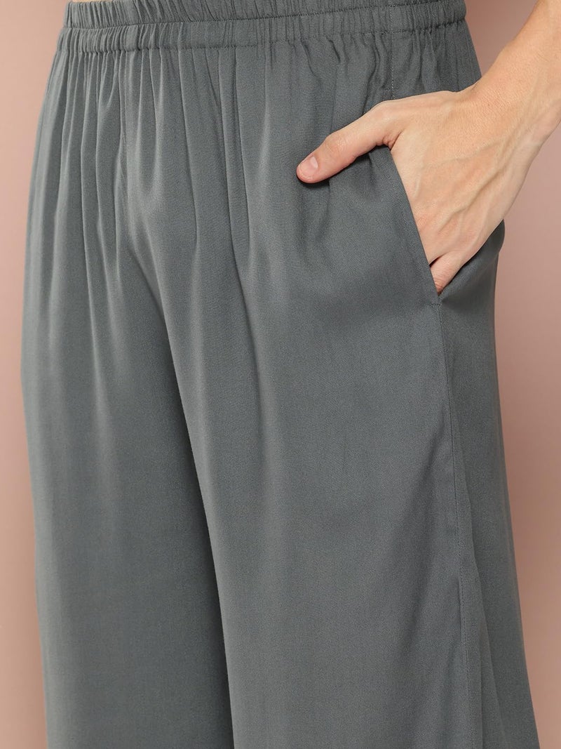 See Designs Men's Long Sleeve Curved Hem Mandarin Collar Grey Rayon Solid Pathani Sets - SDKT660M - Image 3