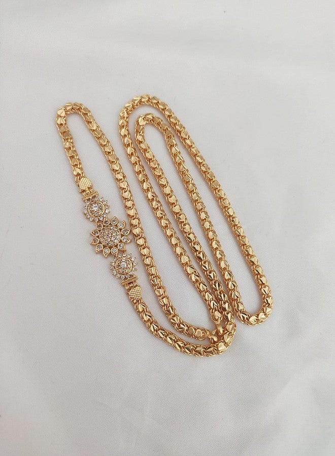 HANAA One Gram Gold Micro Plated 3 Ball Mugappu Chain for Women & Girls 24 Inches-m83A (White) - Image 3