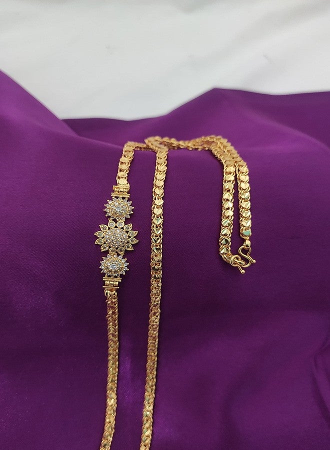 HANAA One Gram Gold Micro Plated 3 Ball Mugappu Chain for Women & Girls 24 Inches-m83A (White) - Image 2