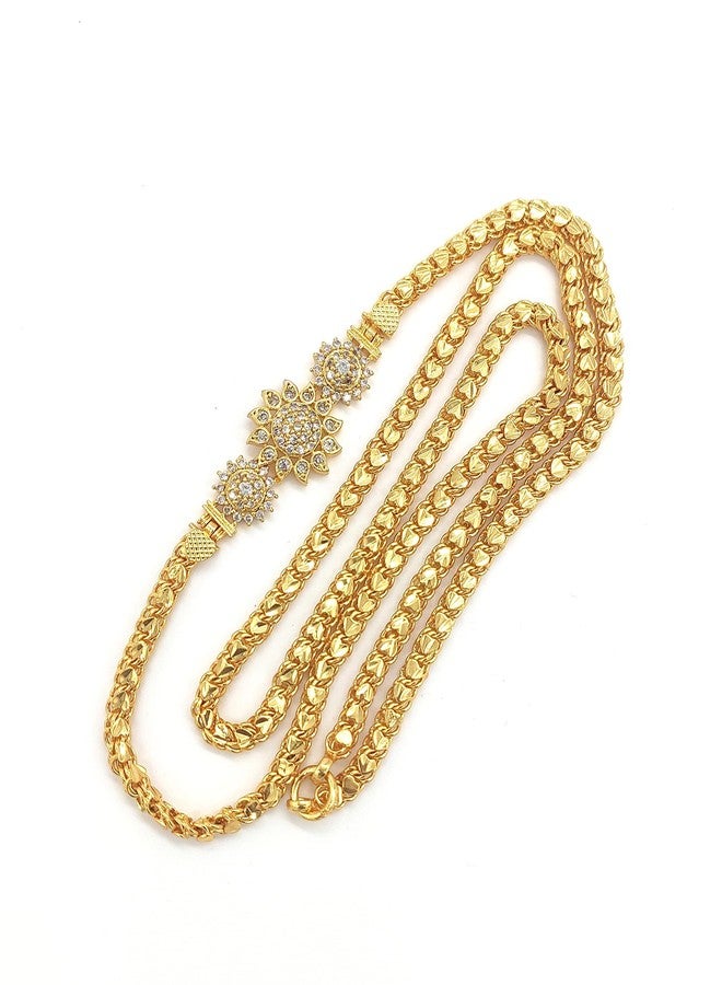HANAA One Gram Gold Micro Plated 3 Ball Mugappu Chain for Women & Girls 24 Inches-m83A (White) - Image 1