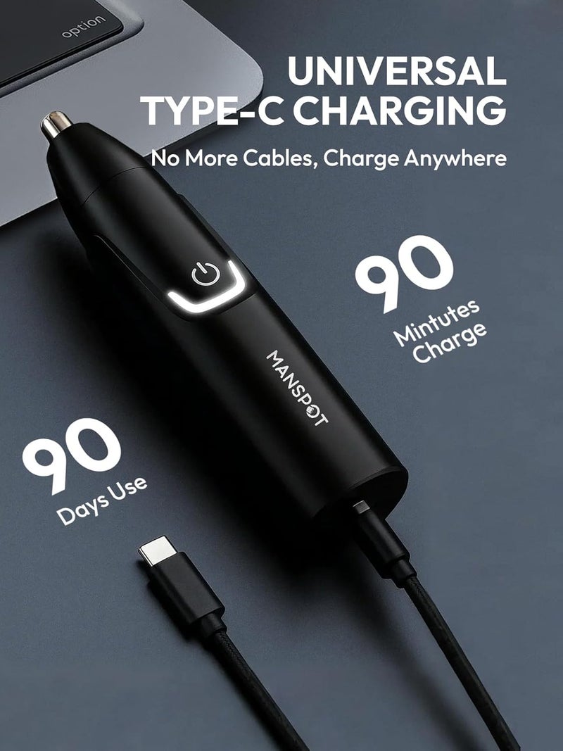 MANSPOT Nose & Ear Hair Trimmer for Men – Painless Nose Hair Trimmer Rechargeable with 8000-RPM Powerful Motor, Dual-Edge Blades, IPX6 Waterproof, USB-C Charging, 90min Runtime & Detachable Head - Image 4