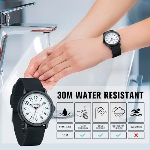 PINDOWS Women's Nurse Watch, 12/24 Hour Display, Luminous Dial, Soft Silicone Band, Waterproof to 30m - Image 3