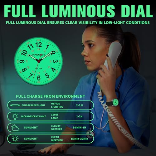 PINDOWS Women's Nurse Watch, 12/24 Hour Display, Luminous Dial, Soft Silicone Band, Waterproof to 30m - Image 4