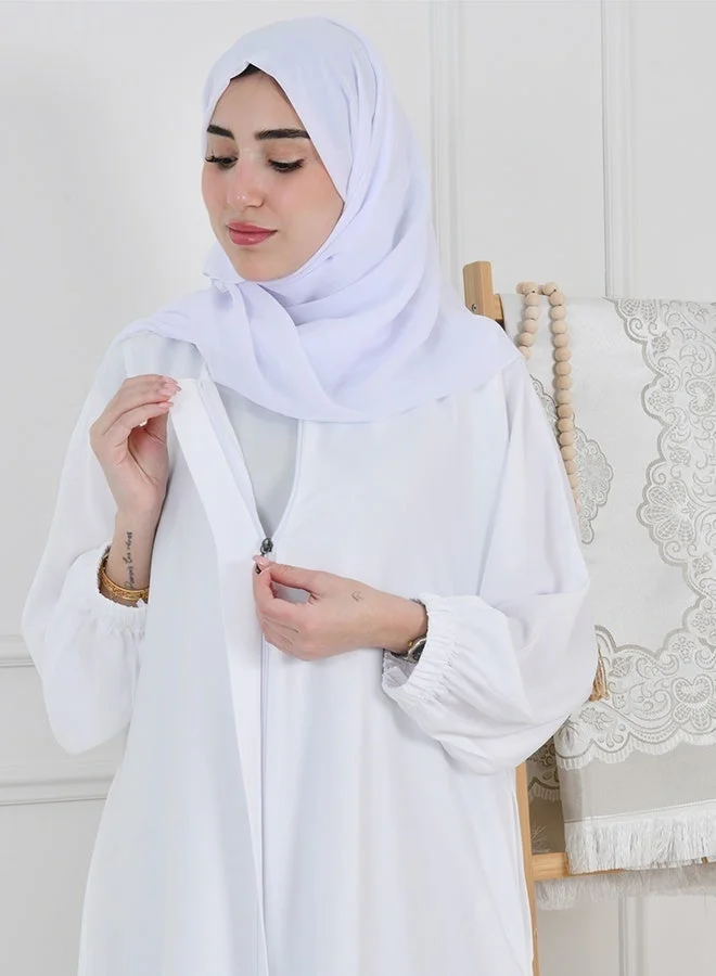 HAWRAA ABAYA Women’s Hajj & Umrah Elegant Abaya – Quarter Flared Design with Elastic Cuffs, Front Zipper Closure, Hidden Pockets, Comes with a Comfortable Full Suit Set