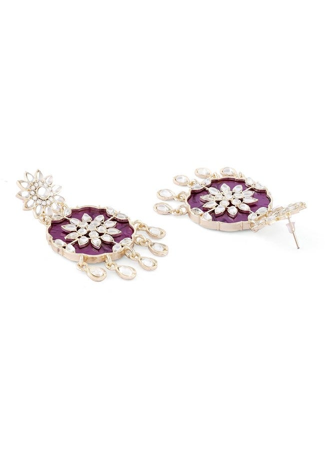 Zaveri Pearls طقم عقد وأقراط بتصميم زهري مرصع بأحجار زافيري بيرلز الأرجوانية والماس النمساوي المتلألئ - ZPFK17665 - Image 5