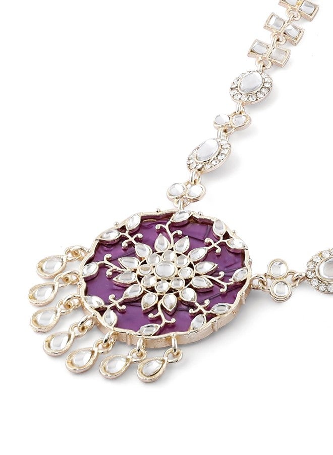 Zaveri Pearls طقم عقد وأقراط بتصميم زهري مرصع بأحجار زافيري بيرلز الأرجوانية والماس النمساوي المتلألئ - ZPFK17665 - Image 4