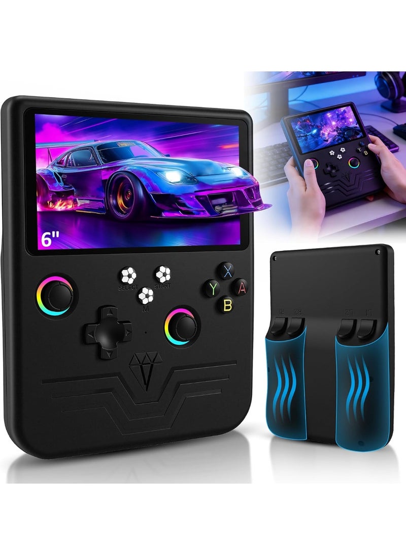 ELTRAZONE R60MAX Retro Handheld Game Console 6.0 Inch HD IPS Screen Built-In 20000+ Games Portable Video Game Console Linux System Long Standby Time Black - Image 1