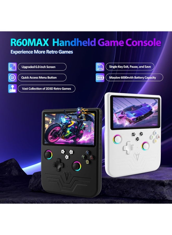 ELTRAZONE R60MAX Retro Handheld Game Console 6.0 Inch HD IPS Screen Built-In 20000+ Games Portable Video Game Console Linux System Long Standby Time Black - Image 2