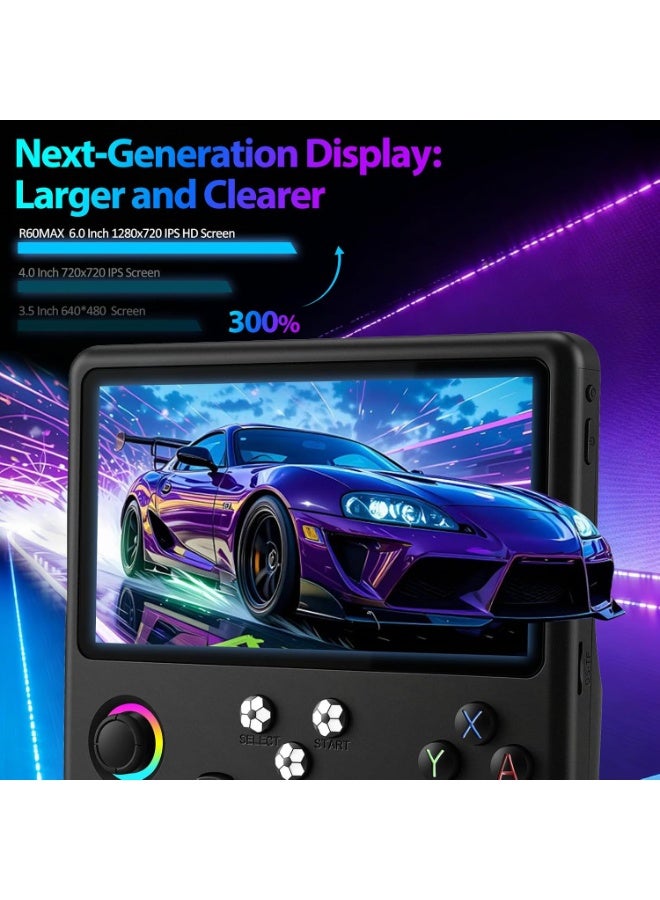 ELTRAZONE R60MAX Retro Handheld Game Console 6.0 Inch HD IPS Screen Built-In 20000+ Games Portable Video Game Console Linux System Long Standby Time Black - Image 3
