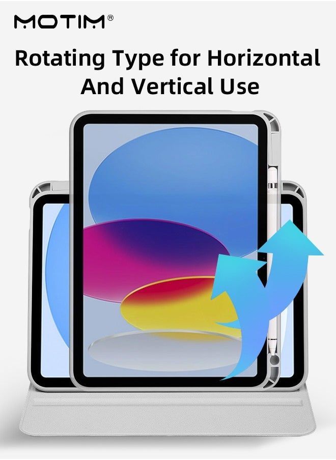 Motim Rotating Case for iPad 10th Generation (10.9 Inch, 2022 Model) with Pencil Holder, 360 Degree Rotating Stand Flexible Back Cover, Auto Wake/Sleep  - Image 4