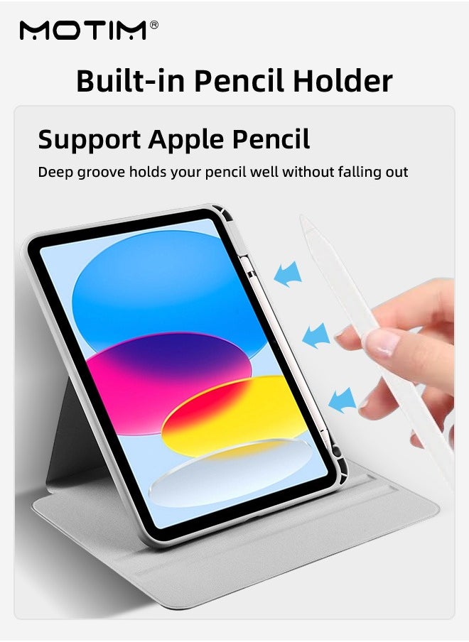 Motim Rotating Case for iPad 10th Generation (10.9 Inch, 2022 Model) with Pencil Holder, 360 Degree Rotating Stand Flexible Back Cover, Auto Wake/Sleep  - Image 3