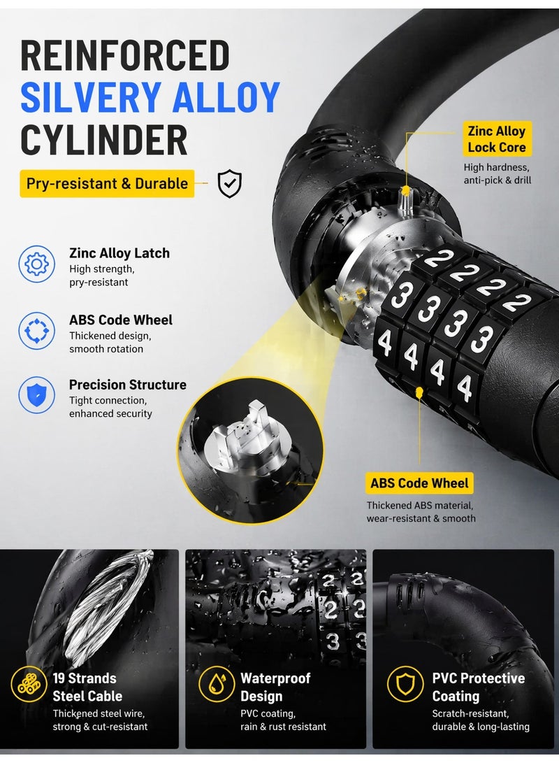 ITQAN RASEEL Heavy Duty Bike Chain Lock Waterproof Combination Code Anti Theft Cable Lock for Electric Bikes Scooters Outdoor Use - Image 4