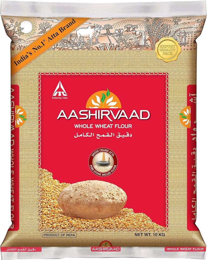 Aashirvaad Whole Wheat Flour Shudh Chakki Atta 10kg - Image 1