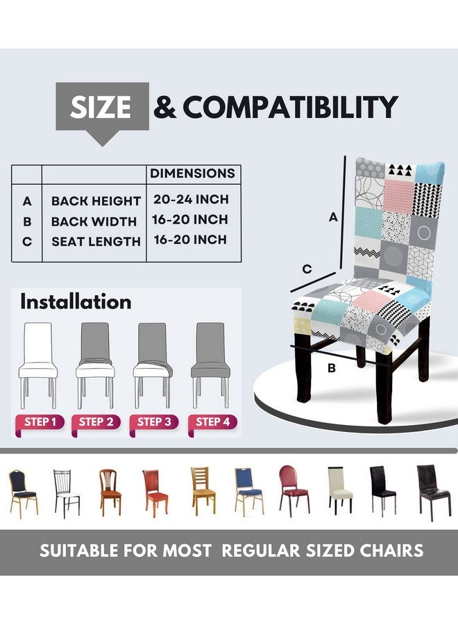 BRIDA Polyester Spandex Stretchable Floral Geometric Printed Dining Chair Covers Elastic Chair Seat Case Protector, Slipcovers (6 Chair Cover, Quilt Square), Multicolor - Image 4
