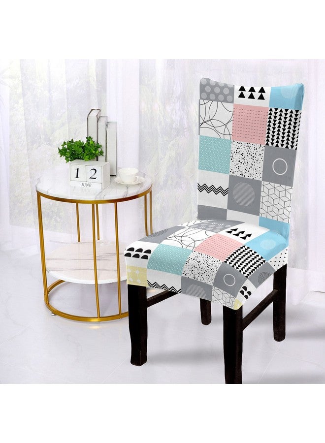 BRIDA Polyester Spandex Stretchable Floral Geometric Printed Dining Chair Covers Elastic Chair Seat Case Protector, Slipcovers (6 Chair Cover, Quilt Square), Multicolor - Image 3