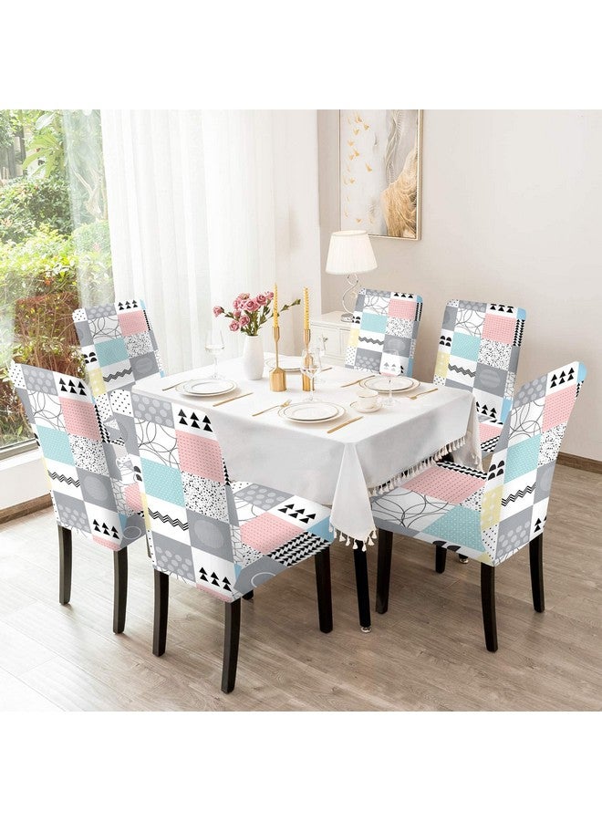 BRIDA Polyester Spandex Stretchable Floral Geometric Printed Dining Chair Covers Elastic Chair Seat Case Protector, Slipcovers (6 Chair Cover, Quilt Square), Multicolor - Image 2