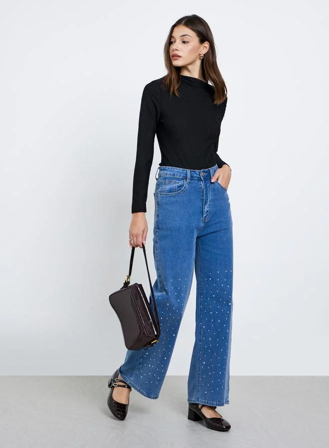 Styli Styli Black Textured One-Shoulder Bodysuit