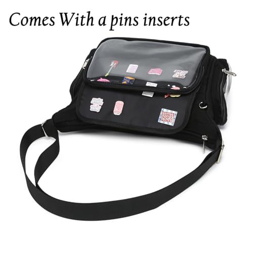 CHERRY SAUCE Canvas Ita Bag Crossbody Shoulder Bag Kawaii Purses and Handbags with Anime Pins Display - Image 3