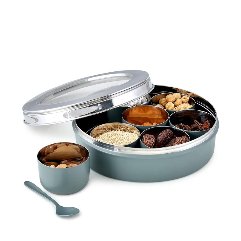 Elan SPICE BOX 7 compartments Stainless Steel Moss Green - Image 1