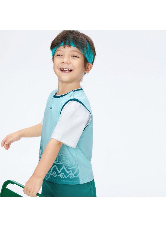 Annil new Summer Boys' Sportswear Set - Short Sleeve & Pants With Gradient Print, Casual Training Outfit - Image 3