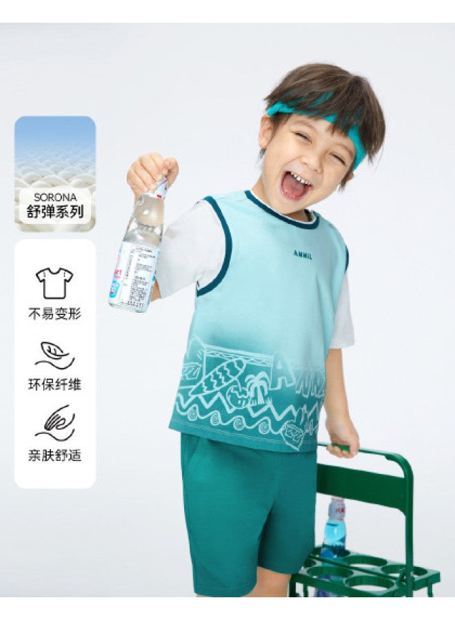 Annil new Summer Boys' Sportswear Set - Short Sleeve & Pants With Gradient Print, Casual Training Outfit - Image 1