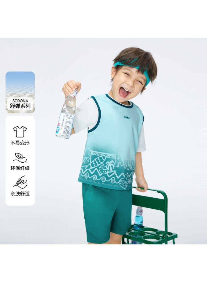 Annil new Summer Boys' Sportswear Set - Short Sleeve & Pants With Gradient Print, Casual Training Outfit - Image 2