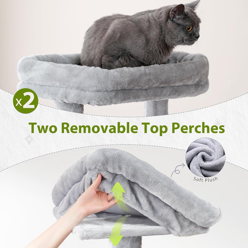 Tall Cat Tree, Large Cat Tower for Adult Cats, 80.7'' (205cm) Heavy-duty Cat Tree House for Indoor Cats 20 lbs+, 2 Top Perches/Condos, Hammcok, 15 Scratching Posts, Light gray GCT034W - Image 2
