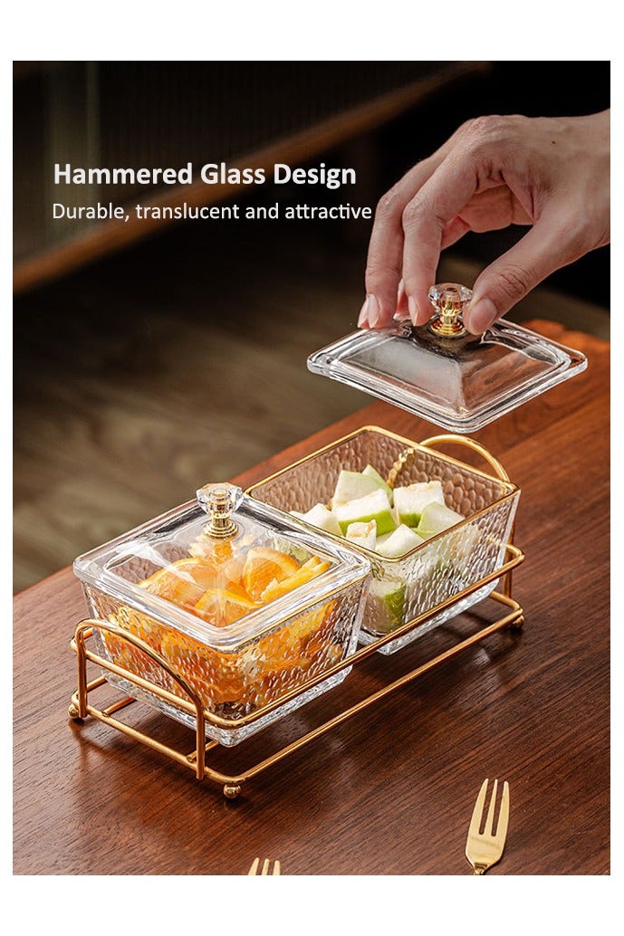 4-صينية زجاجية للوجبات الخفيفة مكونة من 4 حجرات زجاجية، طبق فواكه معدني من الحبوب، طبق حلوى الفواكه المجففة والمكسرات بحواف ذهبية، مكسرات أنيقة - Image 2