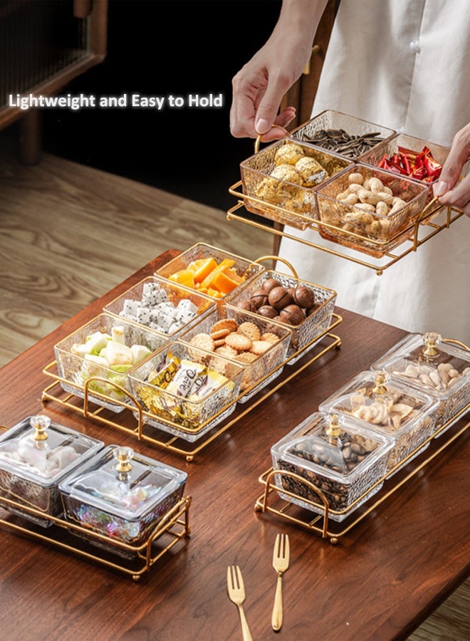 4-صينية زجاجية للوجبات الخفيفة مكونة من 4 حجرات زجاجية، طبق فواكه معدني من الحبوب، طبق حلوى الفواكه المجففة والمكسرات بحواف ذهبية، مكسرات أنيقة - Image 3