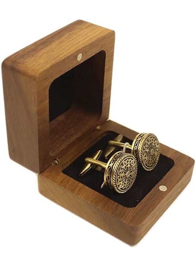 Classic Solid Brass Cufflinks for Men With Walnut Transparent Lid Organizer Case, Wedding Gift, Engagement Gift, Father's Day Gift - Image 3