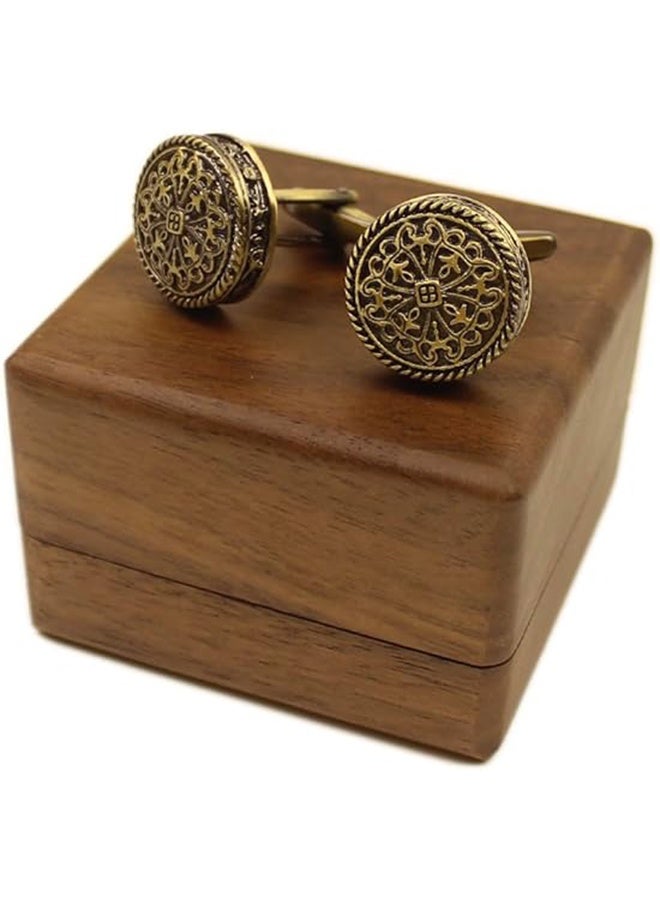 Classic Solid Brass Cufflinks for Men With Walnut Transparent Lid Organizer Case, Wedding Gift, Engagement Gift, Father's Day Gift - Image 1
