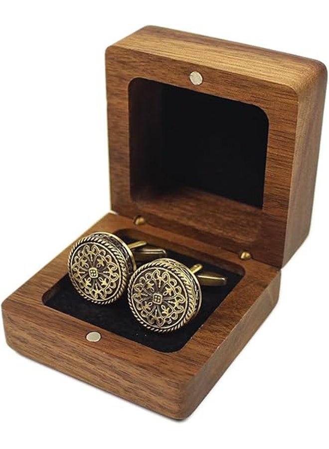 Classic Solid Brass Cufflinks for Men With Walnut Transparent Lid Organizer Case, Wedding Gift, Engagement Gift, Father's Day Gift - Image 2