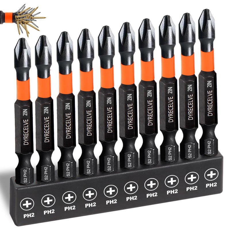 10Pack Phillips Bits 2 Impact 2Inch Magnetic Phillips Head Drill Screwdriver Bits PH2 Premium S2 Steel 14 Hex Shank for Impact Drivers Professional DIY Use