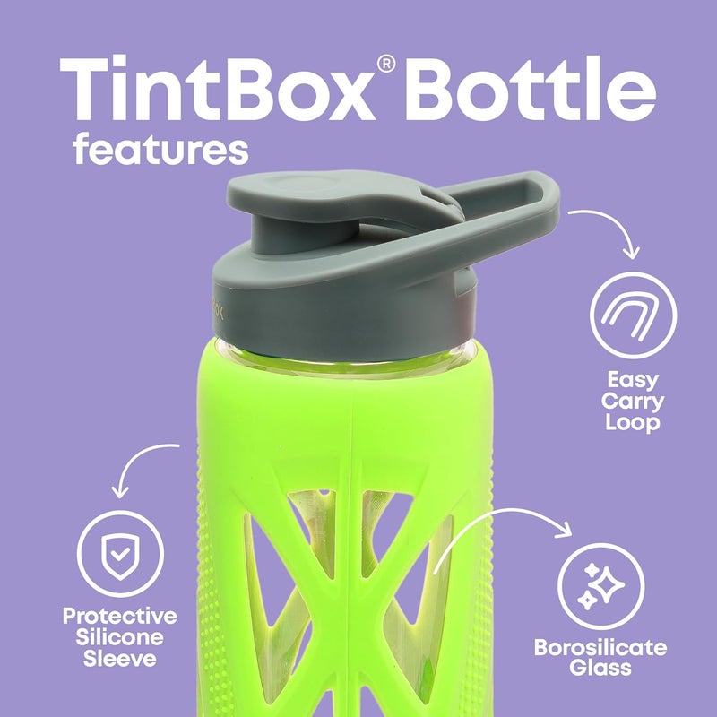 TintBox Borosilicate Glass Water Bottle with Silicone Sleeve | as seen on Shark Tank | perfect for Office, Home, Fridge, Gym, Travel | BPA Free | Atomic Green | 750ml - Image 2