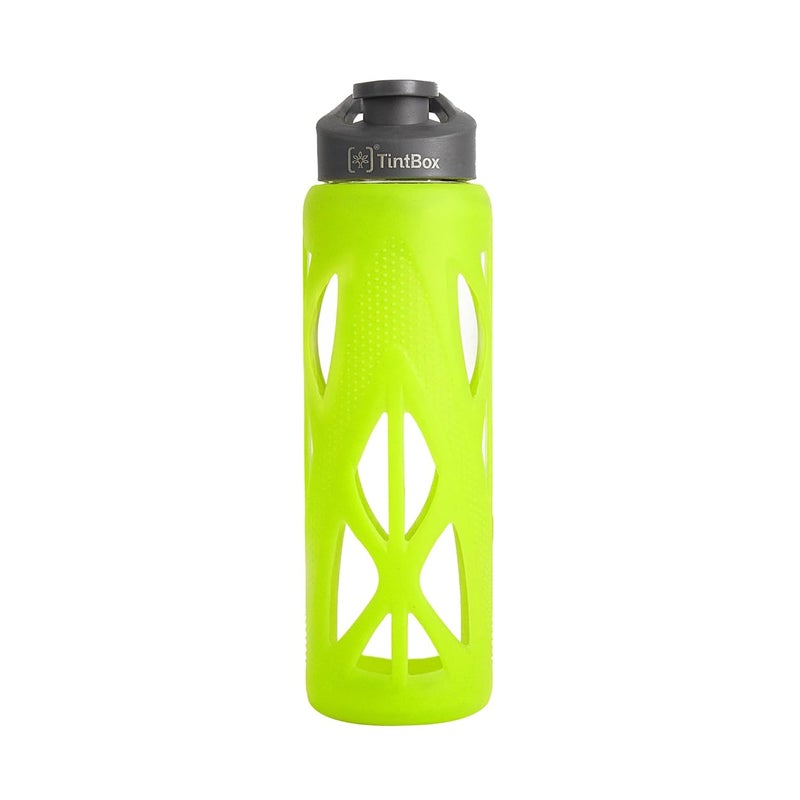 TintBox Borosilicate Glass Water Bottle with Silicone Sleeve | as seen on Shark Tank | perfect for Office, Home, Fridge, Gym, Travel | BPA Free | Atomic Green | 750ml - Image 1