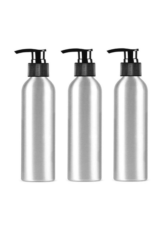 SYBL 3 قطع زجاجة مضخة لوشن ألمنيوم سعة 8 أونصات مع رأس مضخة بلاستيكية سوداء حاوية فارغة لتوزيع عينة مستحضرات التجميل لكريم المكياج والمستحلب وجل الاستحمام والشامبو - Image 1