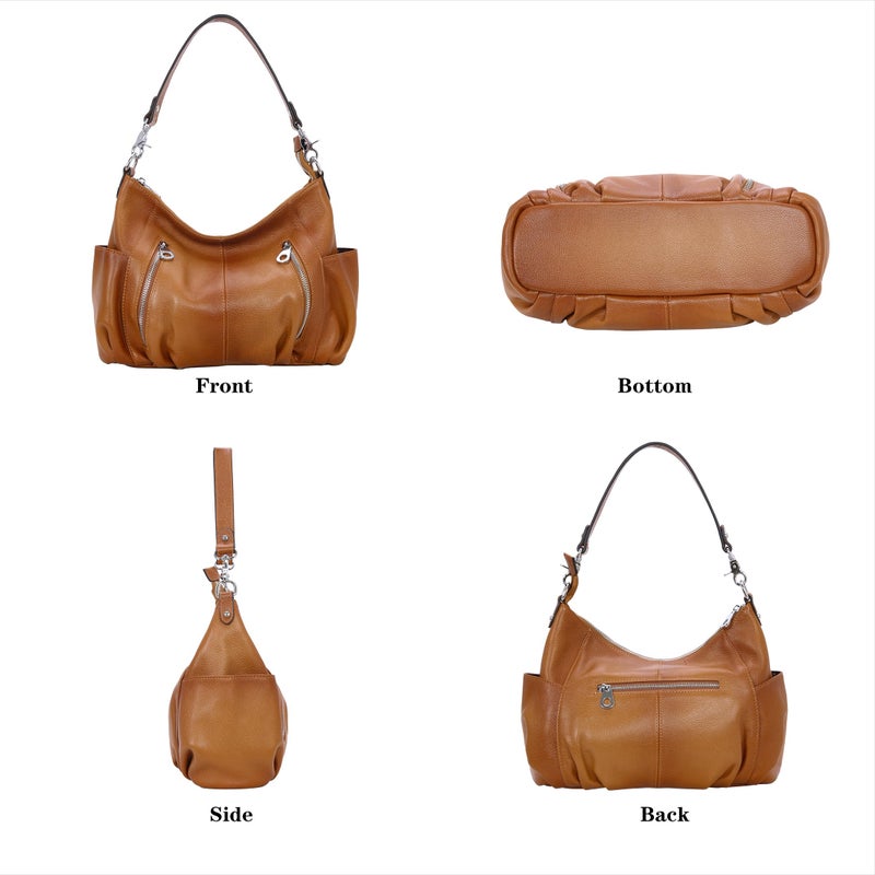 HESHE Genuine Leather Purses for Women Shoulder Hobo Bag Crossbody Satchel Handbags Designer Ladies Totes Purse (Sorrel) - Image 3