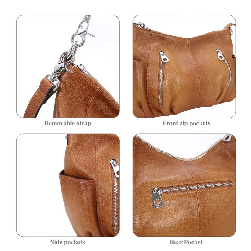 HESHE Genuine Leather Purses for Women Shoulder Hobo Bag Crossbody Satchel Handbags Designer Ladies Totes Purse (Sorrel) - Image 5