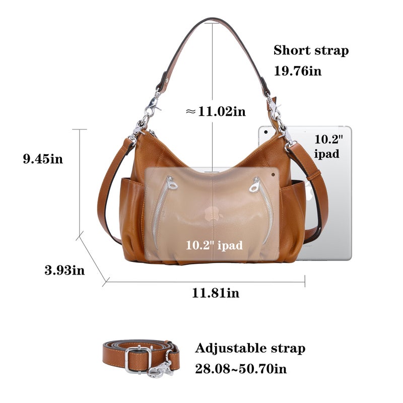 HESHE Genuine Leather Purses for Women Shoulder Hobo Bag Crossbody Satchel Handbags Designer Ladies Totes Purse (Sorrel) - Image 2