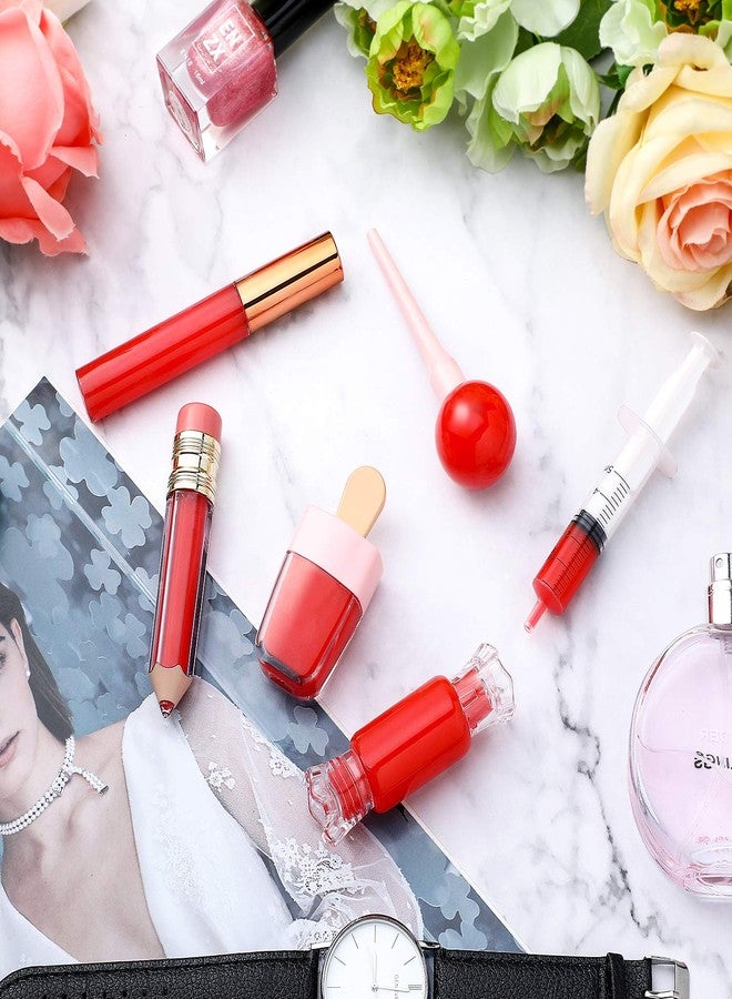 مايتيز مجموعة أدوات مايتيز المكونة من 30 قطعة لأنابيب ملمع الشفاه، تتضمن 20 أنبوبًا فارغًا على شكل أقلام رصاص، ومصاصات آيس كريم، وحلوى مصاصة، و5 عبوات بلسم شفافة بغطاء ذهبي وردي، و5 محاقن بلاستيكية للنساء للاستخدام المنزلي. - Image 3