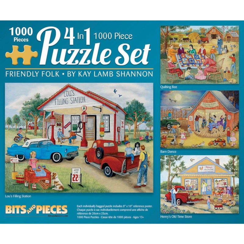 Bits and Pieces 4in1 MultiPack 1000 Piece Jigsaw Puzzles for AdultsEach Measures 20 x 27 51cm x 69cmFriendly Folk by Artist Kay Lamb Shannon - Image 3